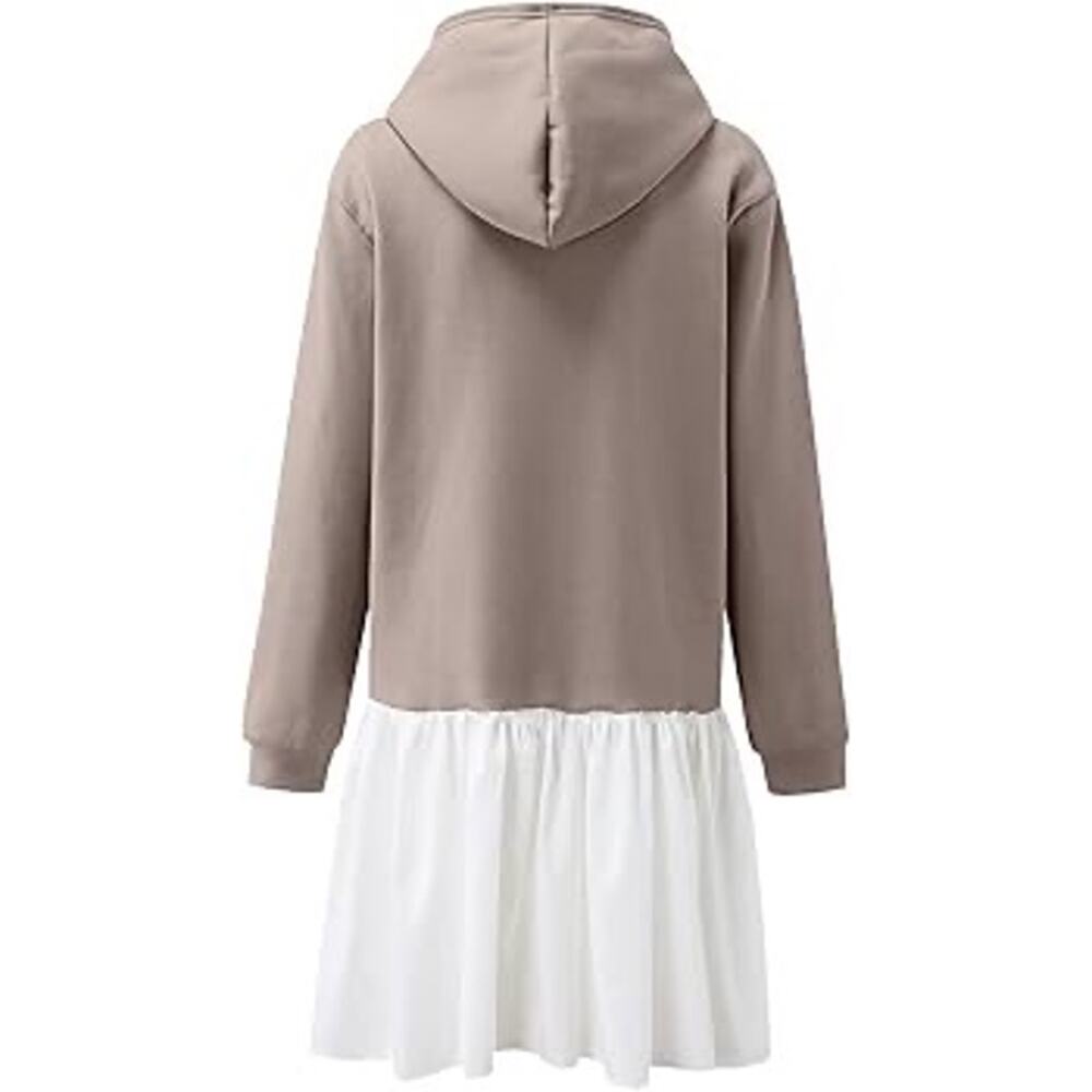 LA Made Tiered Hoodie Sweater Dress Size XXL MWT Brown White - Picture 4 of 10